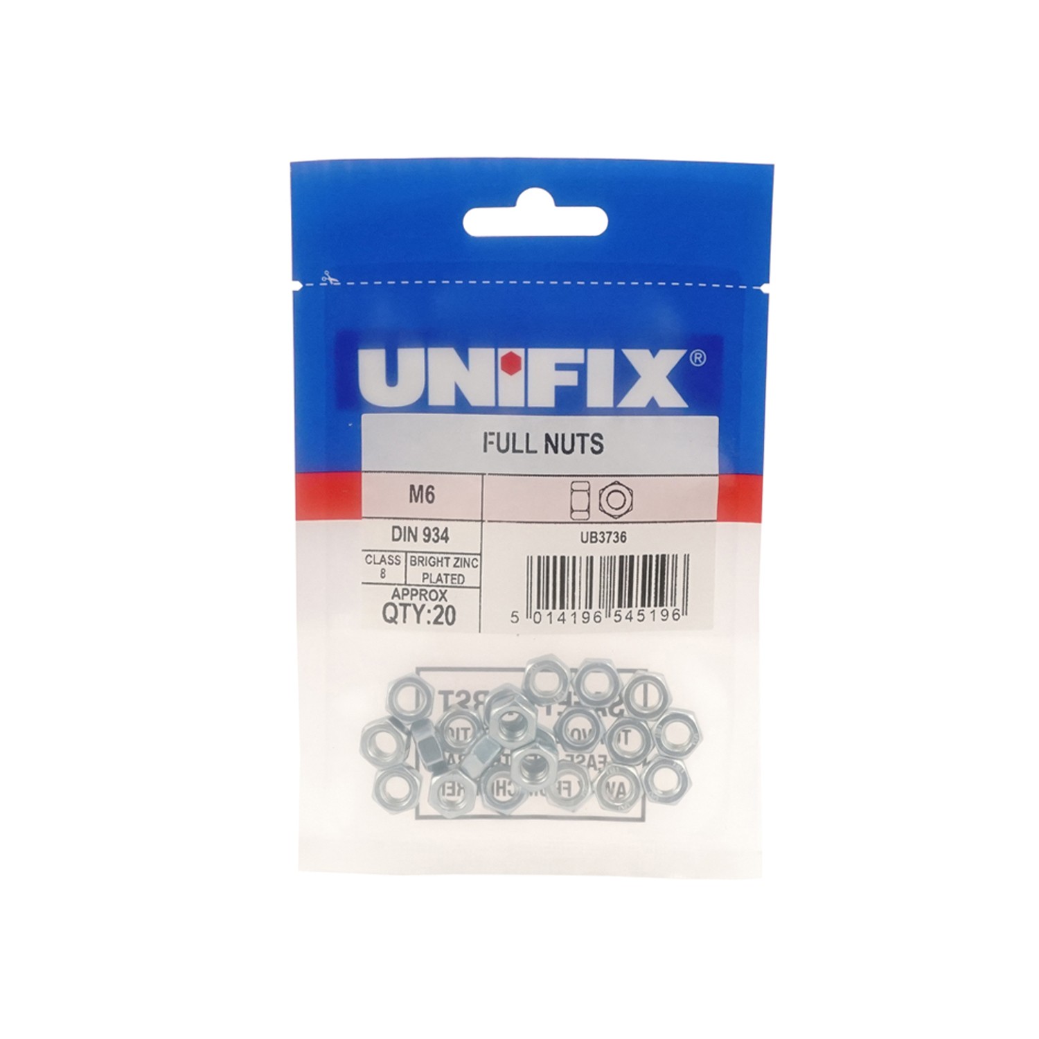 Unifix Class 8 Full Nuts DIN 934 BZP M16 x 2.00 - Bag of 4