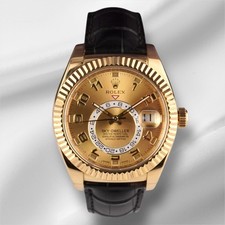 Rolex Sky-Dweller 42mm 18k Yellow Gold Fluted Arabic Dial Alligator Ref 326138