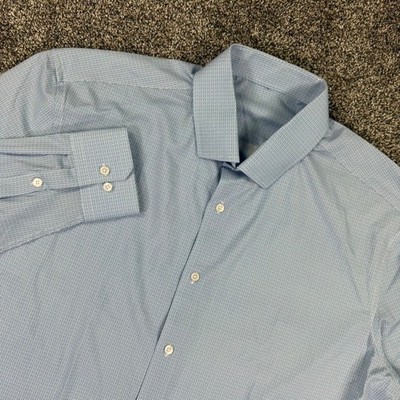 State & Liberty Blue Micro Geometric Dress Shirt Men XXL Long Sleeve Stretch 2XL