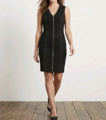 Boston Proper Womens 6 Studded Black Full Zip up Dress Bodycon Stretch 