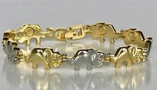 ELEPHANTS GOLD  SILVER TONE Magnetic Bracelet   Beautiful 2