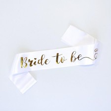 Luwigs Bride To Be Sash for Bridal Shower Bachelorette Party White-gold