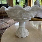 Vintage Westmoreland Paneled Grape Milk Glass Pedestal Compote Epergne Bowl