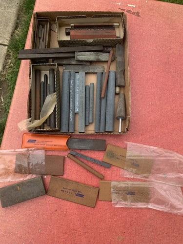 Lot of Machinist Polishing Stones With Many Shaped And Quality Brands Some New