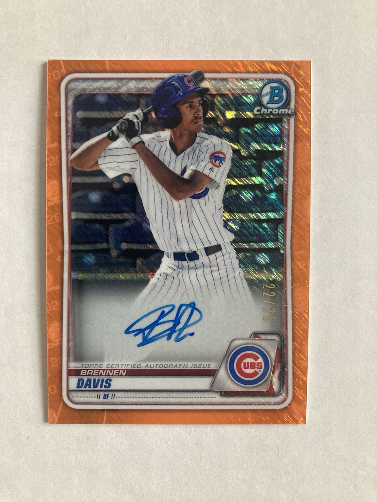 2020 Bowman Chrome Brennen Davis Orange Shimmer Refractor Auto /25