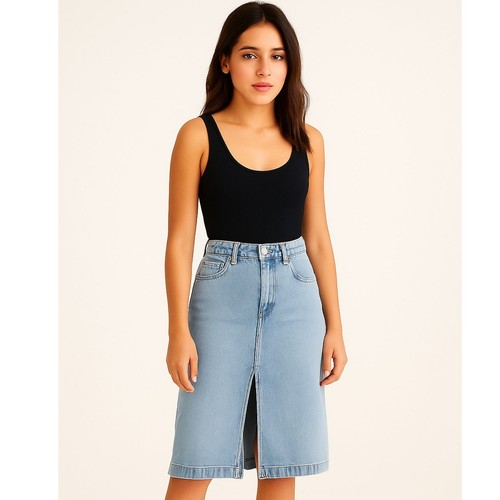 We The Free People Denim-Midirock mit Frontschlitz Medium Wash Größe 29