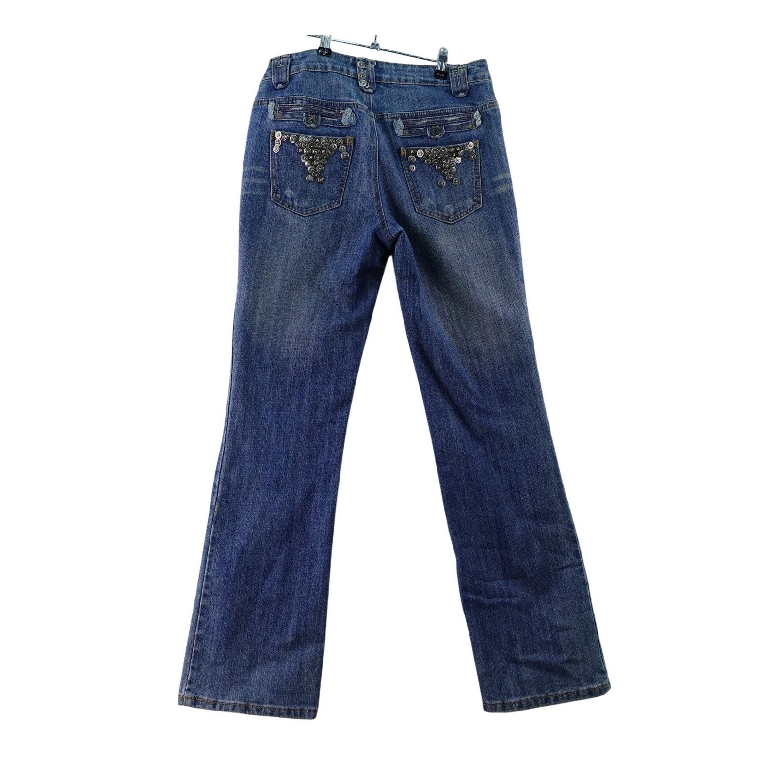 Baccini Womens Jeans Size 6 Blue Denim Low Rise Bootcut Embellished Pockets