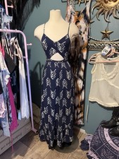 Aerie Womens Maxi Dress Blue Spaghetti Strap V-Neck Open Front Stretch Size XS