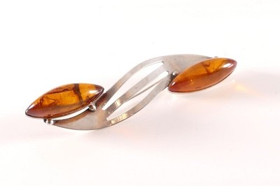 Brosche Silber 875 Bernstein Russland orange 1960-70 Jahre