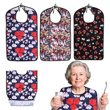 3 Pcs Adult Bibs For Women With Crumb Catcher, Reusable Waterproof Large Bibs...