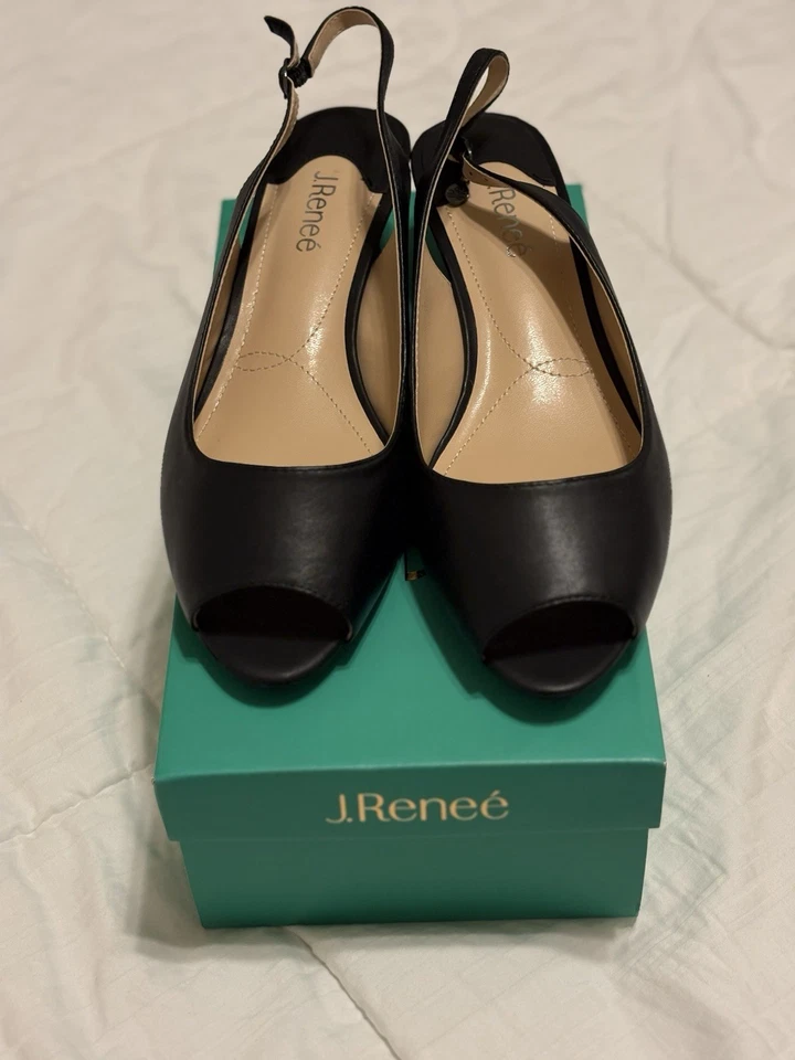 Nuevo J. Renee ALDENE Cuero Negro Niños Piel Cordones Bomba Corto Tacón Alto 12 Ancho Foto 2 de 4