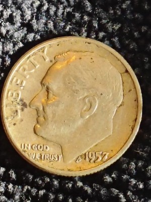 1957-P Roosevelt Silver Dime Dual Mint Error Terminal Lamination Crack Die Clash