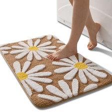 Brown Bathroom Rugs Daisy Bath Mat White Yellow Flower NonSlip 20x32 Inch