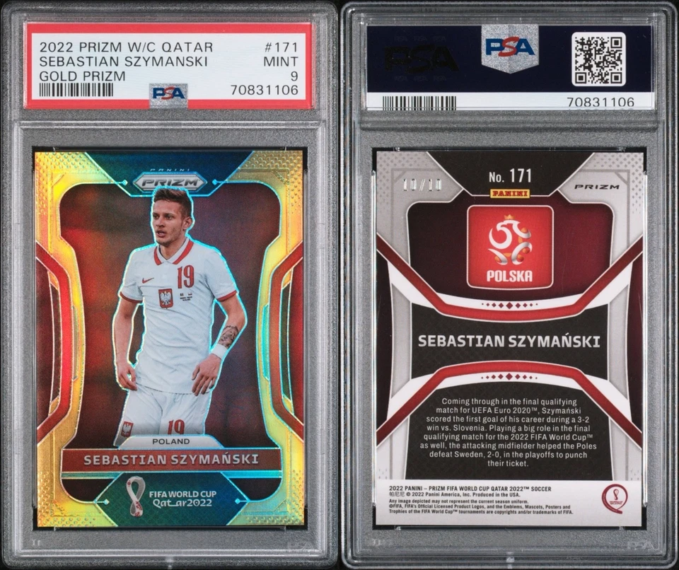 SEBASTIAN SZYMANSKI 2022 Panini Prizm World Cup Gold Prizm 10/10 PSA 9 Mint - Image 3 of 3