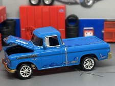 Custom 1955 55 Chevy Cameo 3100 Pickup Blue V8 Opening Hood 1/64 Scale