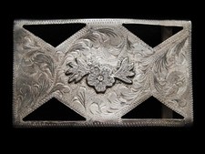 MJ03169 VINTAGE 1970s FLORAL ORNAMENTAL WESTERN COWBOY BELT BUCKLE