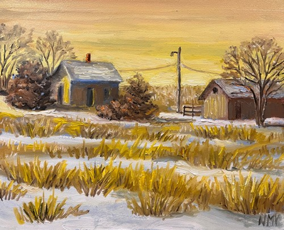 #ad #ad SNOWY RURAL MORNING Original Oil Landscape Painting Country BARN Farmhouse Art $50.00