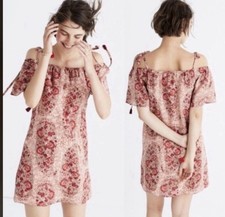 Madewell Red and Orange Paisley Off-Shoulder Dress
