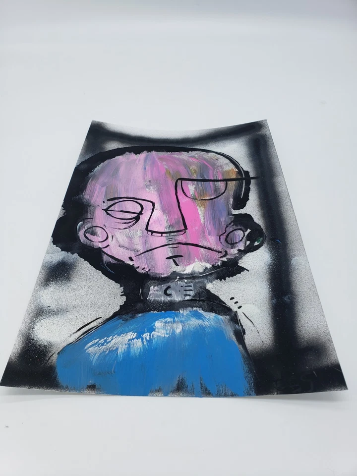 Pintura Abstracta Moderna Pop Street Outsider Brut Art Man 11" x 17" Foto 2 de 4