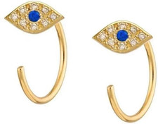 Blue Evil Eye Half Hoop Earrings S925 Sterling Silver for Women Girls Dainty CZ