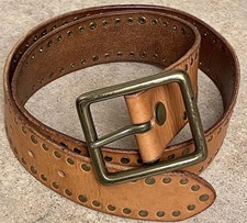 Banana Republic Leather Brass Studded Belt Size S 28-35 Brass Buckle Vintage