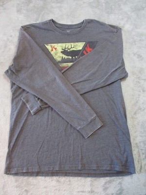 Killik Shirt Mens XXL Gray Red Elk Moose Fishing Bow Hunting Long Sleeve Tee