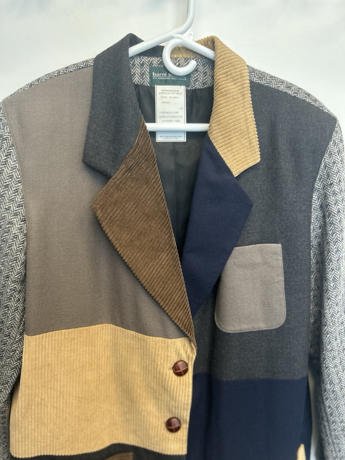 Harvé Benard 100% Wool Patchwork Tailored Blazer … - image 2