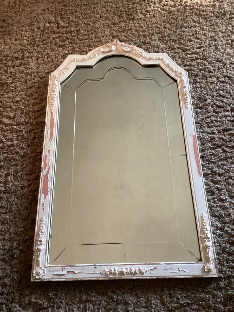 Antique Wood Carved Floral Frame Venetian Etched Wall Mirror