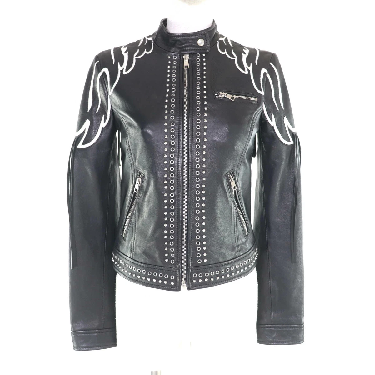 RED VALENTINO ブラックレザー ライダースジャケット Valentino Black Leather Outer Shell Coats, Jackets & Vests for