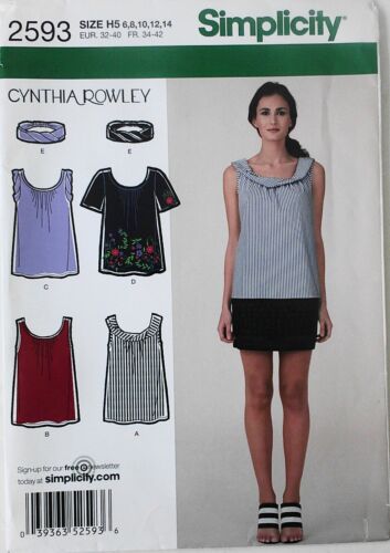 Simplicity 2593 Misses Cynthia Rowley Tops Heabands Sewing Pattern Sz 6-14 - 第 1/1 張圖片
