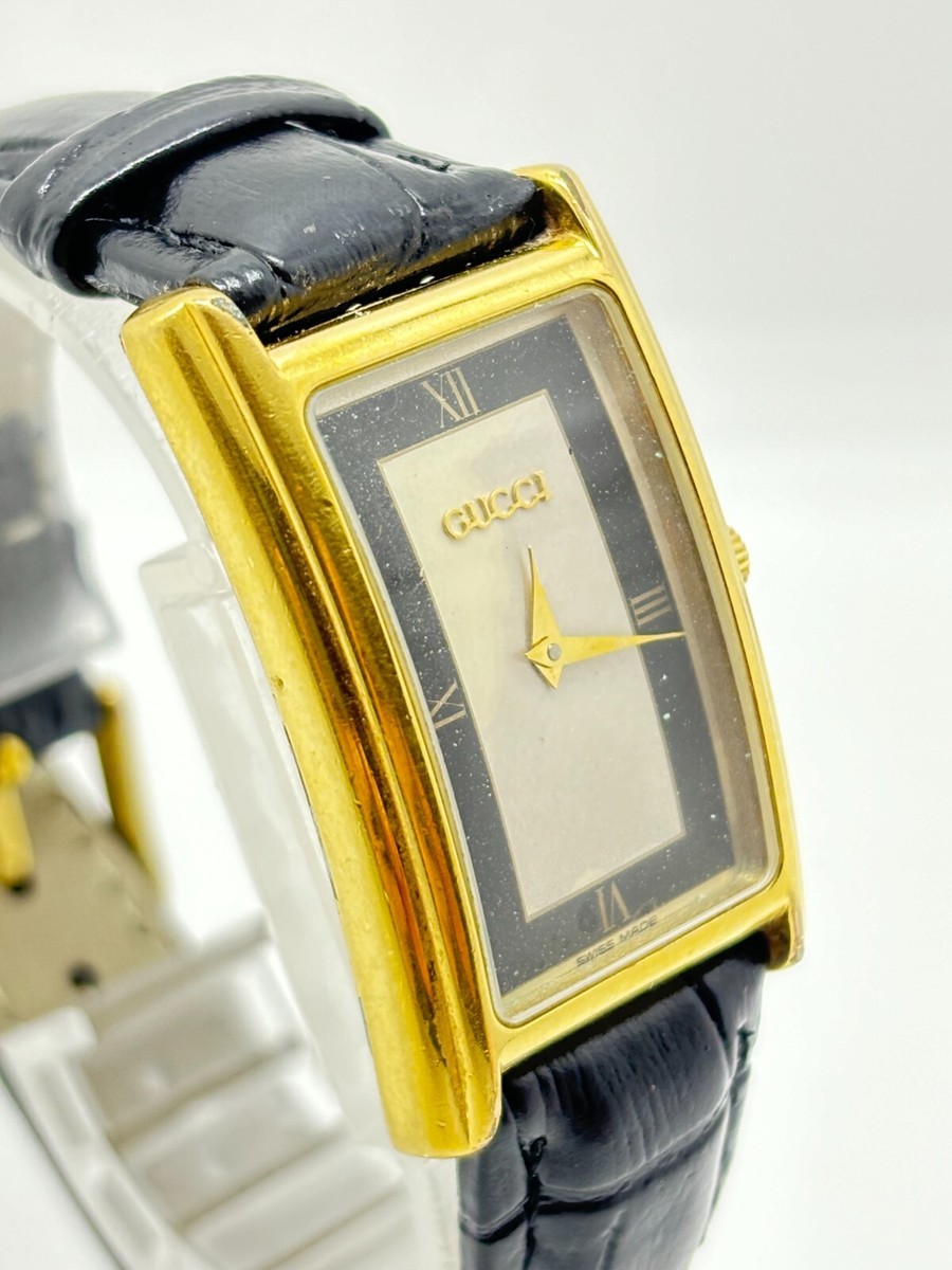 Exc+5] GUCCI 2600M GOLD Black VINTAGE WATCH SWISS QUARTZ Used