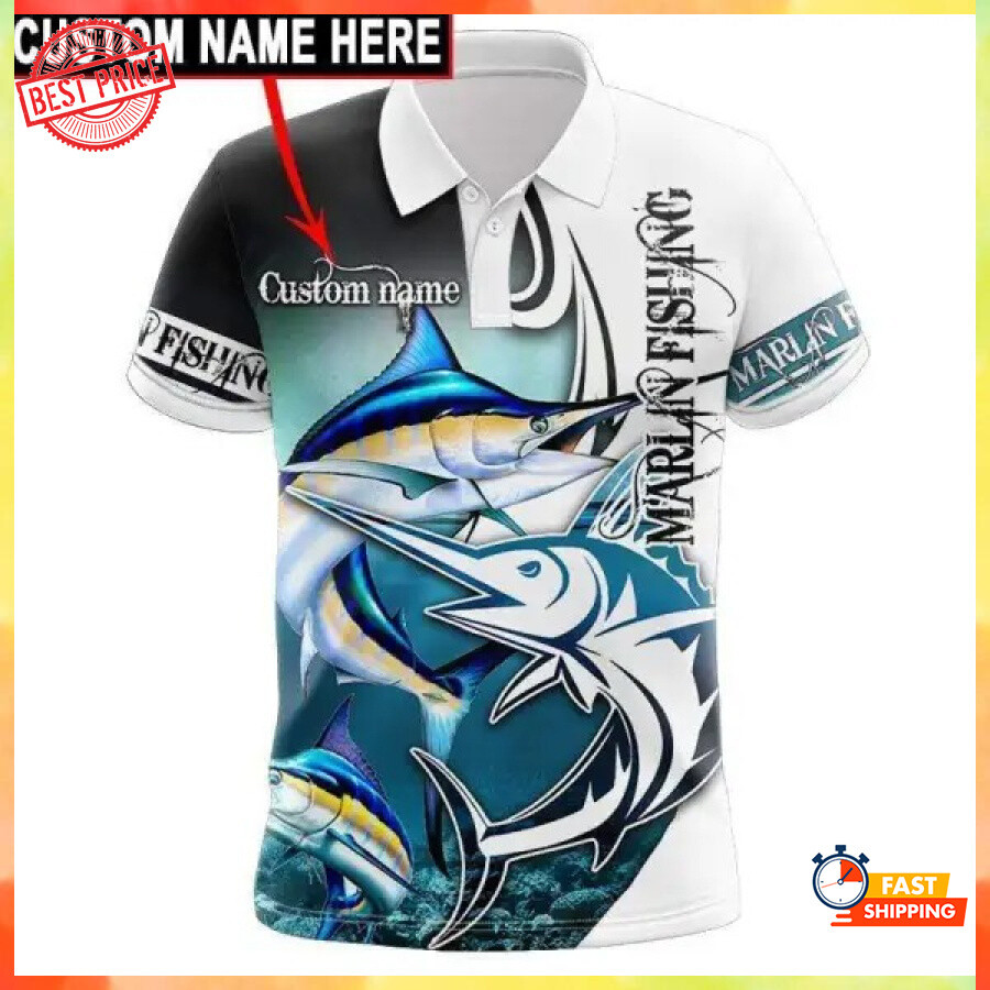 Custom Name Angler Marlin Fishing Fish Polo Shirt Over Print All Size S-5XL