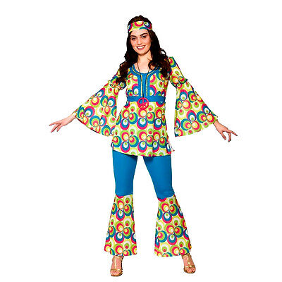 Adult HIPPIE CHICK Fancy Dress Flower Power 60s Hippy Costume UK Size 6-20