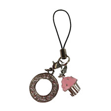 Pink Cupcake Mobile Cell Phone Charm Metal Bead Silver Crystal Circle