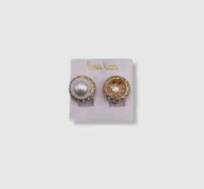 $98 Neiman Marcus Women's Gold Pearl Crystal Stud Earrings