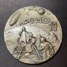 1969 Apollo 11 First Men Landing High Relief Medal Silver over Bronze Italy 50mm