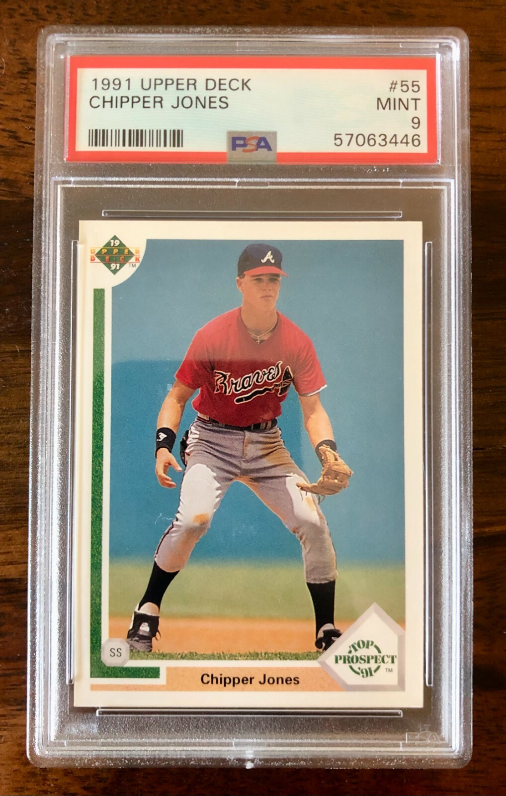 1991 UPPER DECK CHIPPER JONES RC #55 - ATLANTA BRAVES - PSA 9 MINT