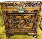Antique 1940s Chest Hand-Carved Chinese Camphor Wood W/ Brass Latch 17”x11”x19”
