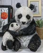 Large Lifelike Adorable China Giant Panda Bear Mother With Cub Baby Statue