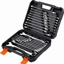 HORUSDY 32PCS Combination Wrench Set Inch MM 1/4"-1" 7mm-22mm 12 Point With Case