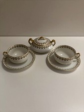 Haviland Limoges France Tea Set 2cups/Saucers Sugar Bowl Gold Trim Unique