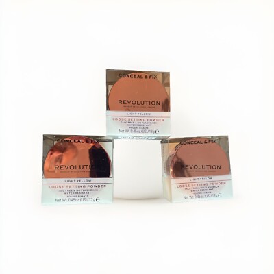 Pack of 3 Makeup Revolution Beauty Conceal & Fix Setting Powder, Light Yellow