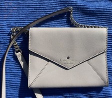 Kate Spade Taupe Gray Saffiano Small Flap Crossbody Bag Chain