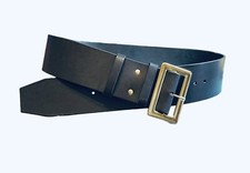 3 1/2  Full Grain Black Leather Belt, SOLID BRASS Buckle, Santa Pirate S M L XL