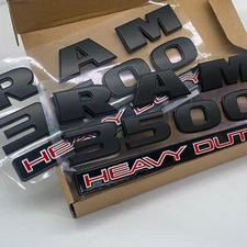 2PCS SET Front Door Emblems Badges Fits For RAM 3500 HEAVY DUTY Matte Black Red