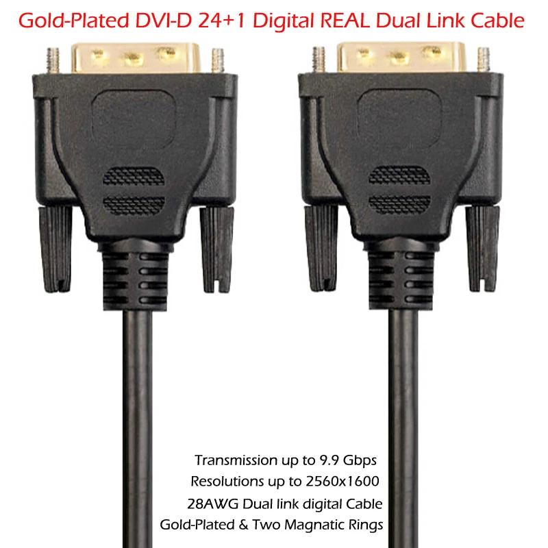 DVI DVI-D Dual Link 24+1 Male to Male Cable Adapter Gold Plated with Ferrites - Image 3 of 4