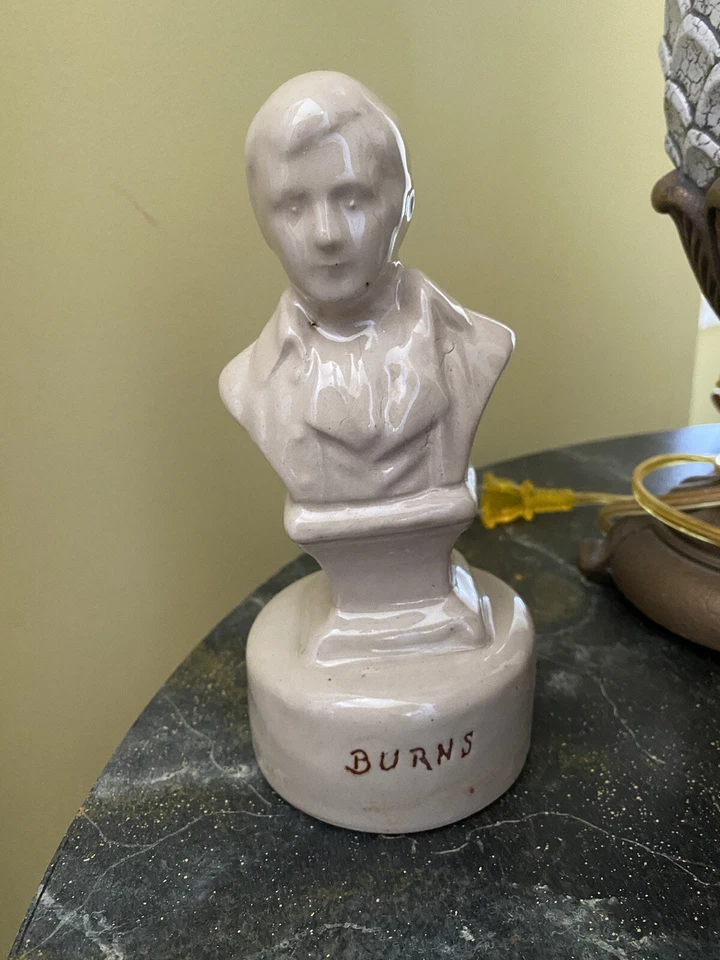 Antiguo Busto de Quemaduras Figura Cerámica Poeta Escritor Escocés Inglés Crema Cerámica Foto 2 de 4