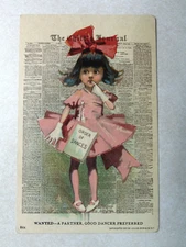 K1155 Postcard Wanted Partner Good Dancer Preferred little girl classified news