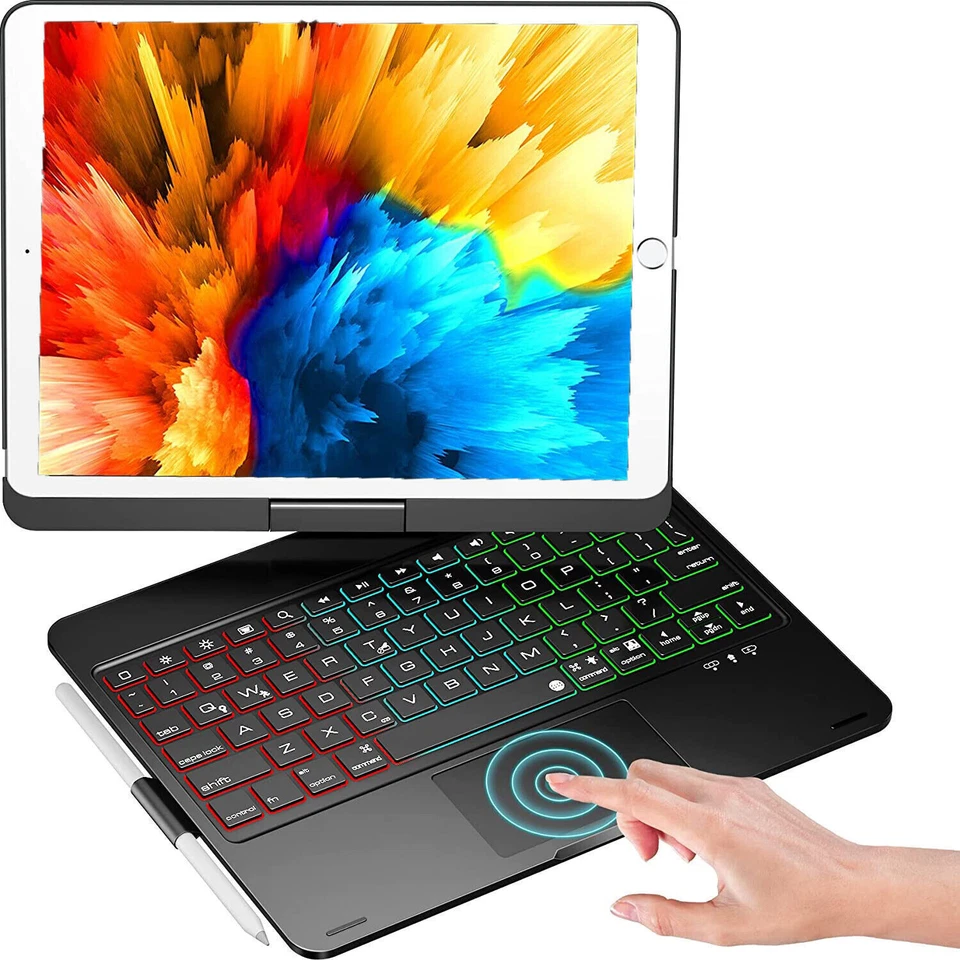 For iPad 10/9/8/7th Gen 10.2" Backlit Touchpad Keyboard Case Cover With Rotate - Image 3 of 4