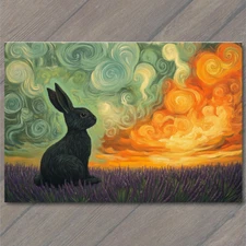 Art Print Rabbit Swirl Clouds Purple Grass Lavender Pastel Landscape Whimsical